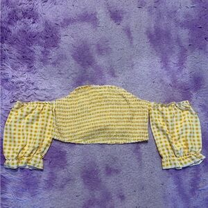 Yellow, striped, off the shoulder, crop top